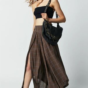 Free People Brown Plaid High-Low Pants